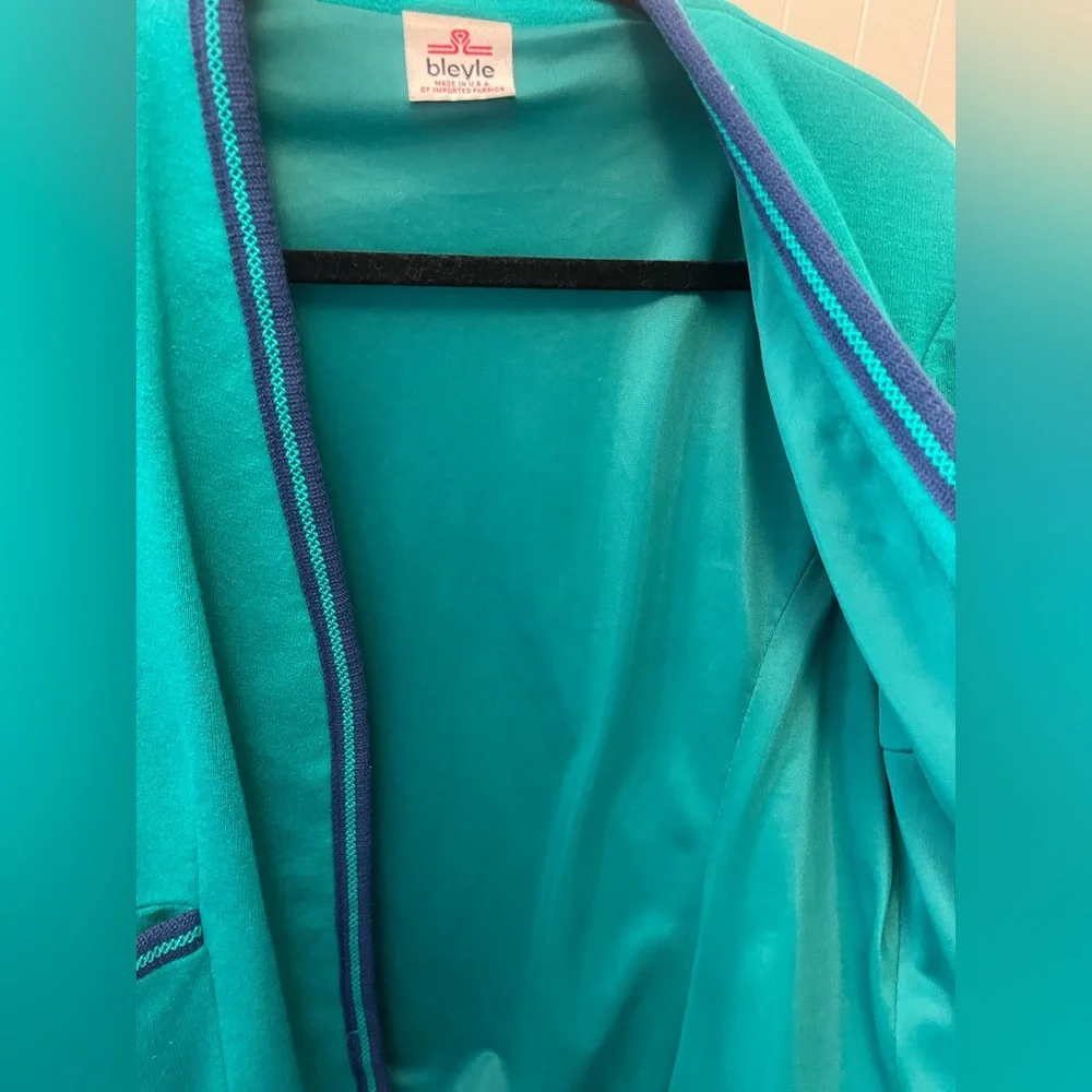 Bleyle Women’s Teal Green with Blue trim Blazer &Pants Vintage Wool Sz 14 Petite - Picture 12 of 16